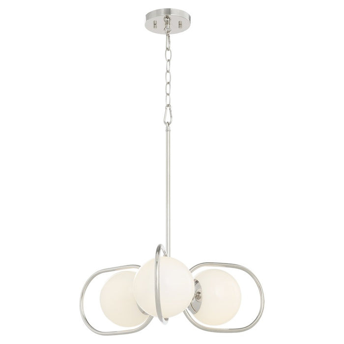 Quorum Belmont 3Lt Chandelier, Polished Nickel/Satin Opal