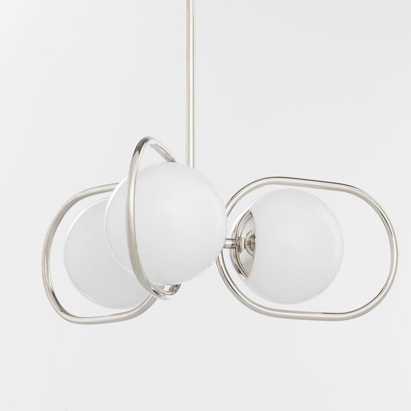 Quorum Belmont 3Lt Chandelier, Polished Nickel/Satin Opal