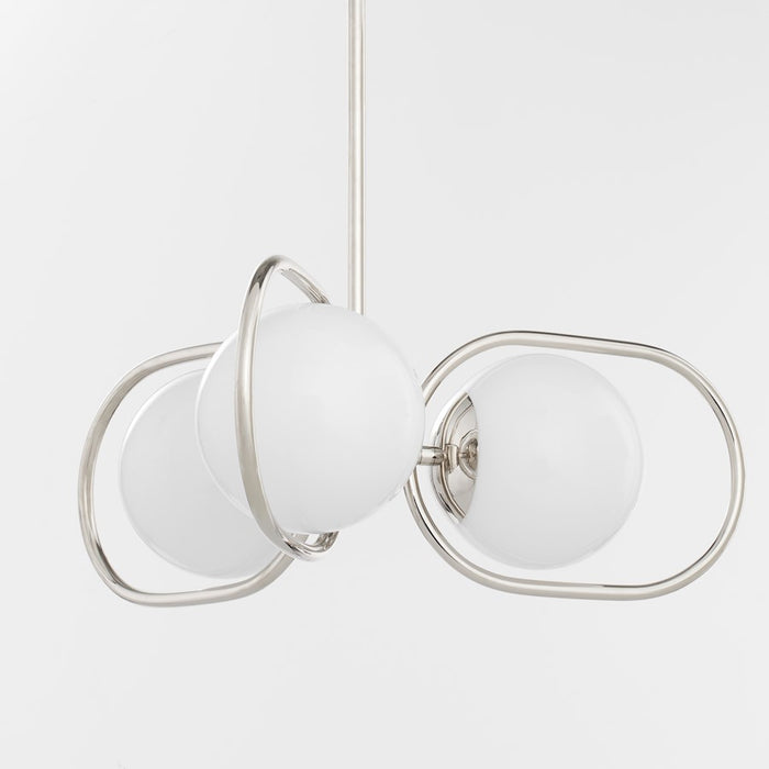 Quorum Belmont 3Lt Chandelier, Polished Nickel/Satin Opal