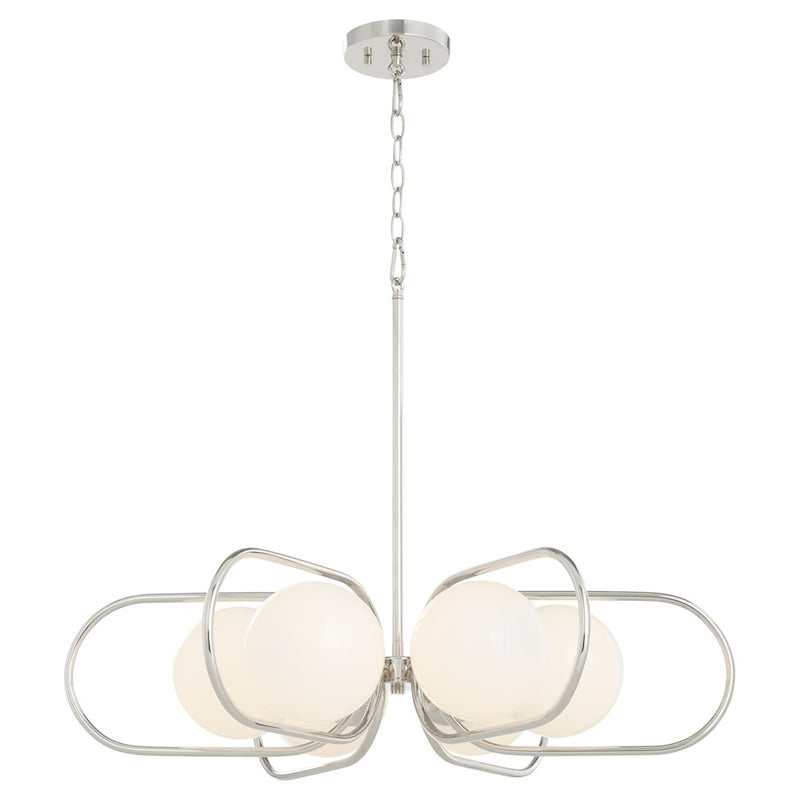 Quorum Belmont 6Lt Chandelier, Polished Nickel/Satin Opal