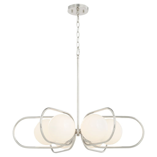 Quorum Belmont 6Lt Chandelier, Polished Nickel/Satin Opal