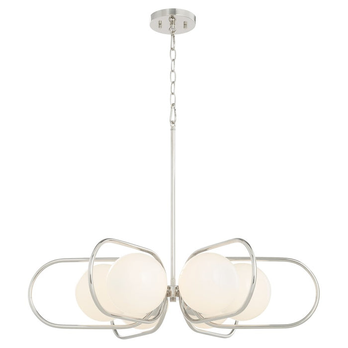 Quorum Belmont 6Lt Chandelier, Polished Nickel/Satin Opal