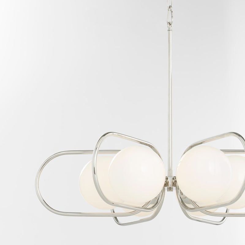 Quorum Belmont 6Lt Chandelier, Polished Nickel/Satin Opal