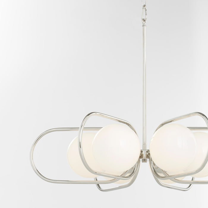 Quorum Belmont 6Lt Chandelier, Polished Nickel/Satin Opal