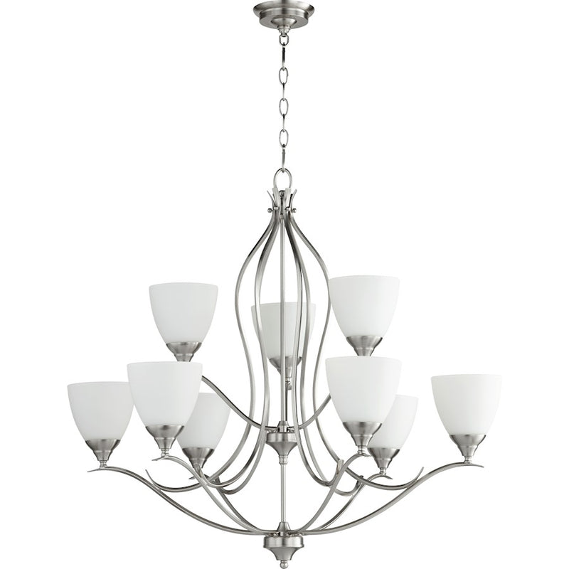 Quorum Flora 9 Light 29' Chandelier, Satin Nickel