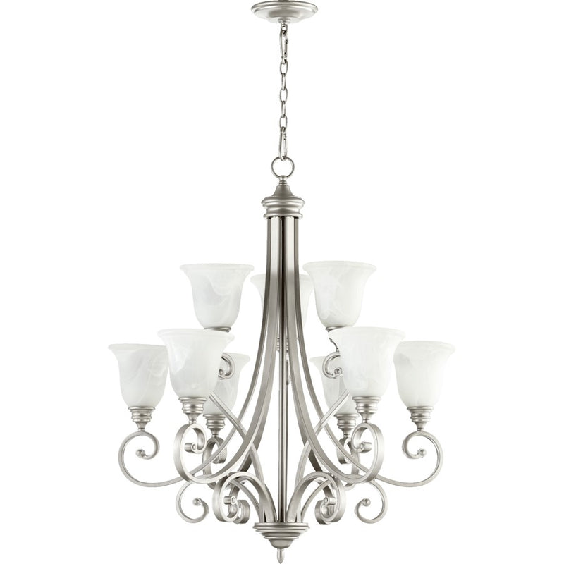 Quorum Bryant 9 Light Chandelier, Classic Nickel