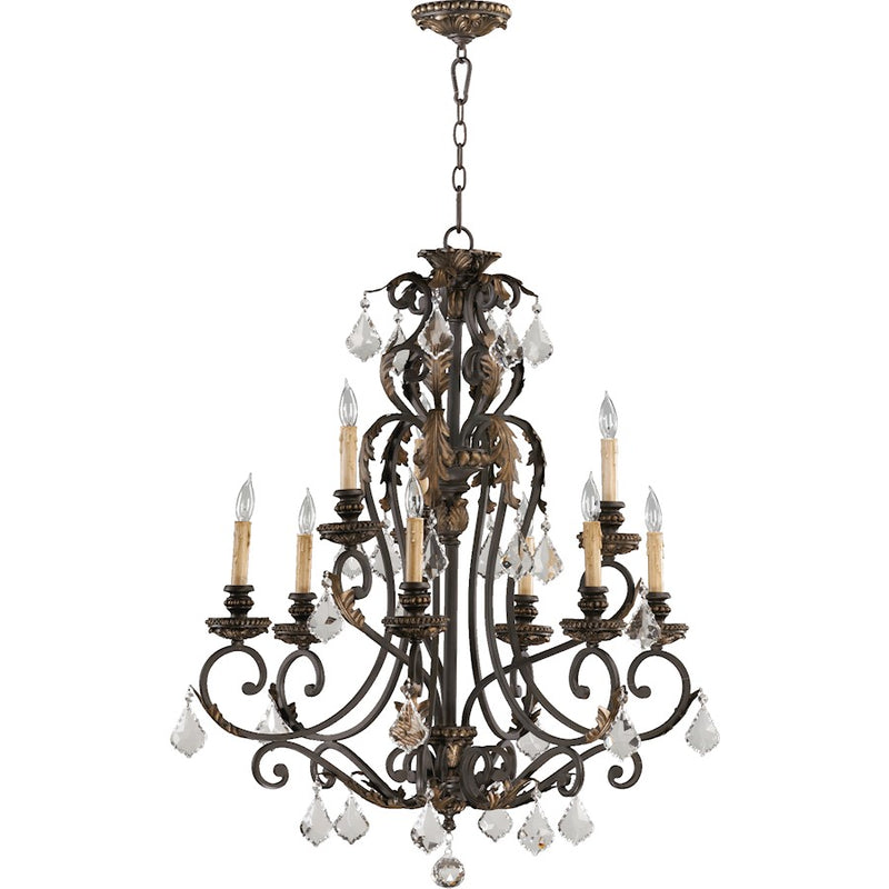 Quorum Rio Salado 9 Light Chandelier, Toasted Sienna With Mystic Silver