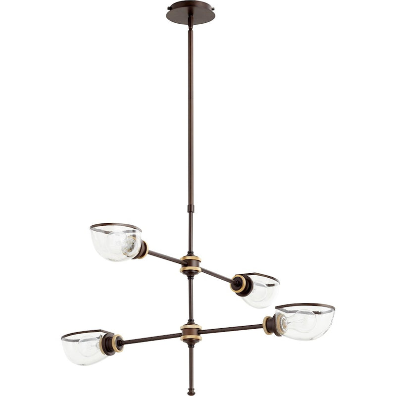 Quorum Menlo 4 Light Chandelier, Aged Brass/Oiled Bronze