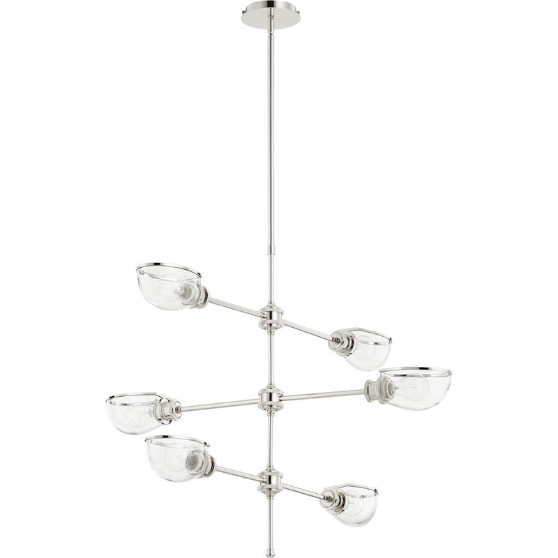 Quorum Menlo 6 Light Chandelier, Polished Nickel