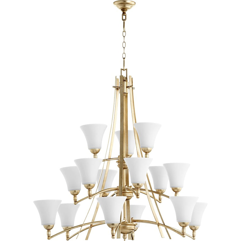 Quorum Aspen 15 Light Chandelier in Aged Silver Leaf /Satin Opal