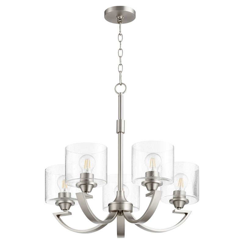 Quorum Dakota 5 Light Chandelier, Satin Nickel/Clear Seeded