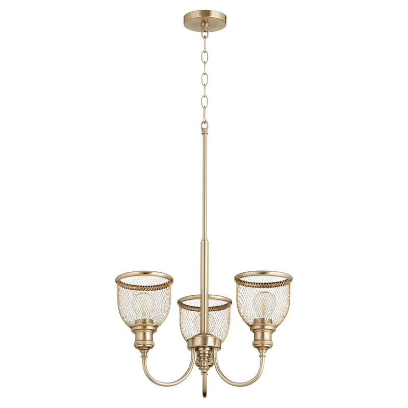 Quorum Omni 3 Light Chandelier, Aged Brass