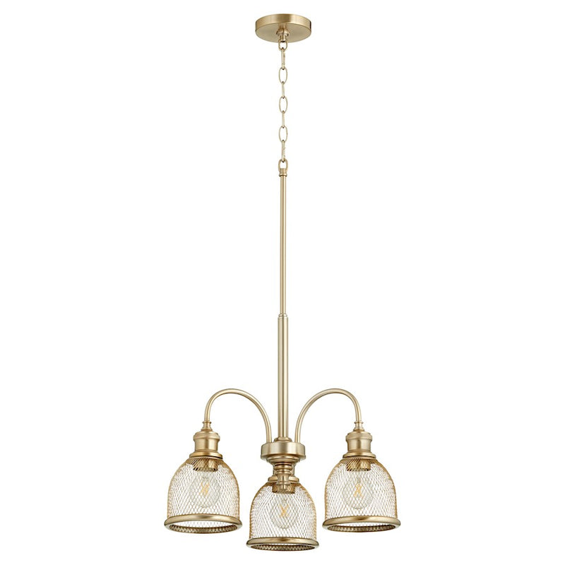 Quorum Omni 3 Light Chandelier, Aged Brass