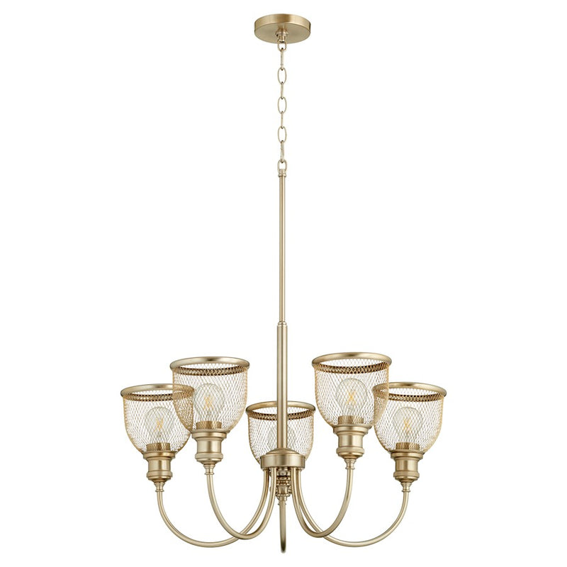 Quorum Omni 5 Light Chandelier, Aged Brass