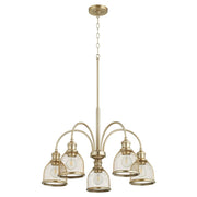 Quorum Omni 5 Light Chandelier, Aged Brass