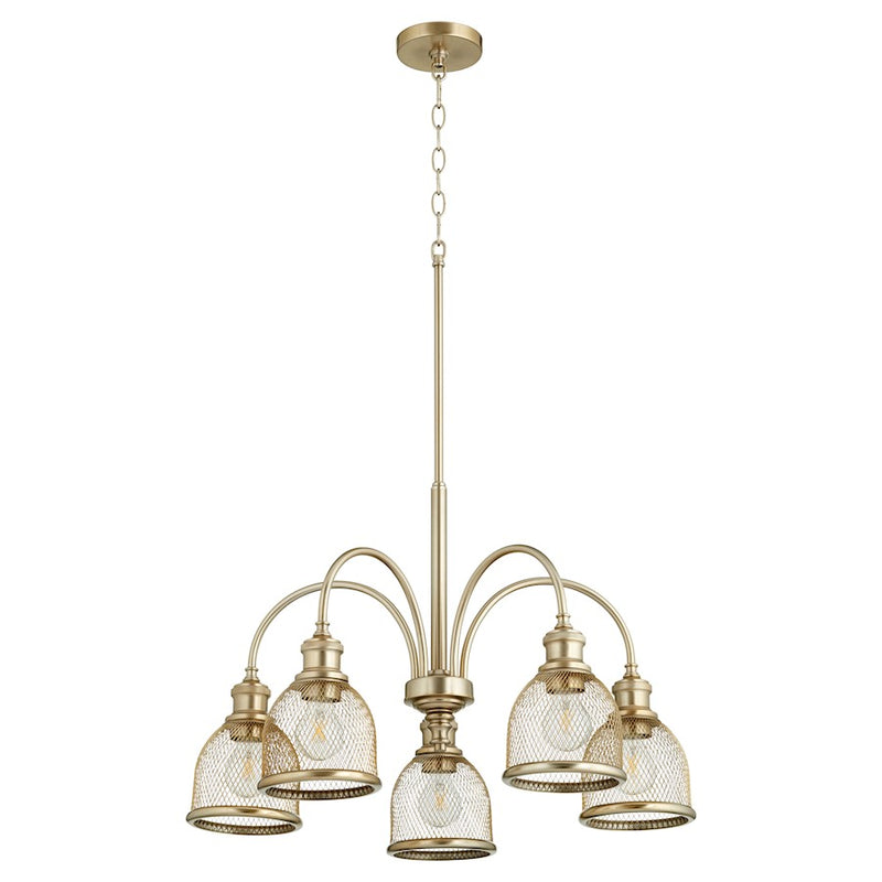 Quorum Omni 5 Light Chandelier, Aged Brass
