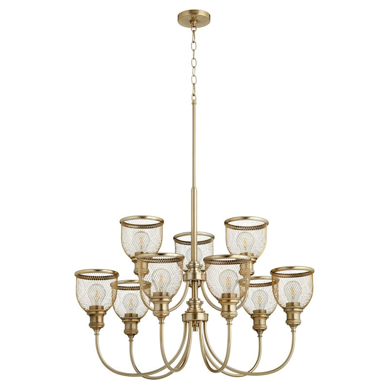 Quorum Omni 9 Light Chandelier, Aged Brass