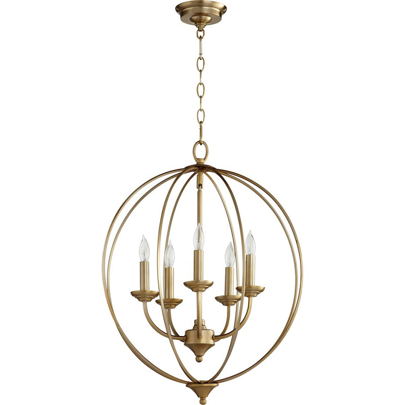 Quorum Flora 5 Light 19.25' Chandelier, Aged Brass