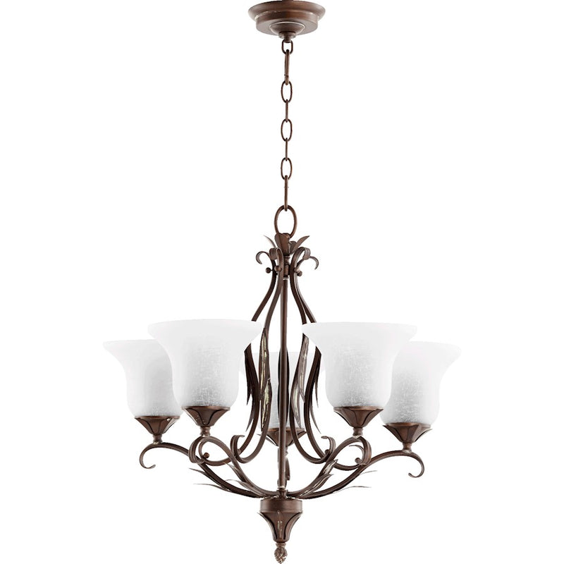 Quorum Flora 5 Light 24' Chandelier, Vintage Copper/White Linen