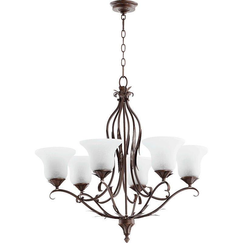 Quorum Flora 6 Light 30' Chandelier, Vintage Copper/White Linen