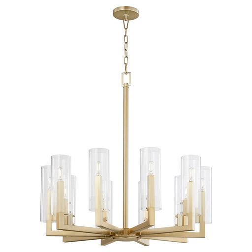 Quorum Harbin 10Lt Chandelier, Aged Brass/Clear