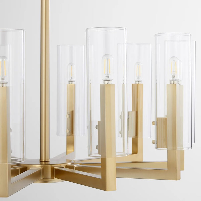 Quorum Harbin 10Lt Chandelier, Aged Brass/Clear