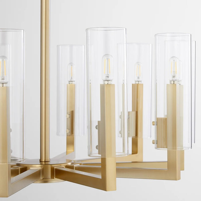Quorum Harbin 10Lt Chandelier, Aged Brass/Clear