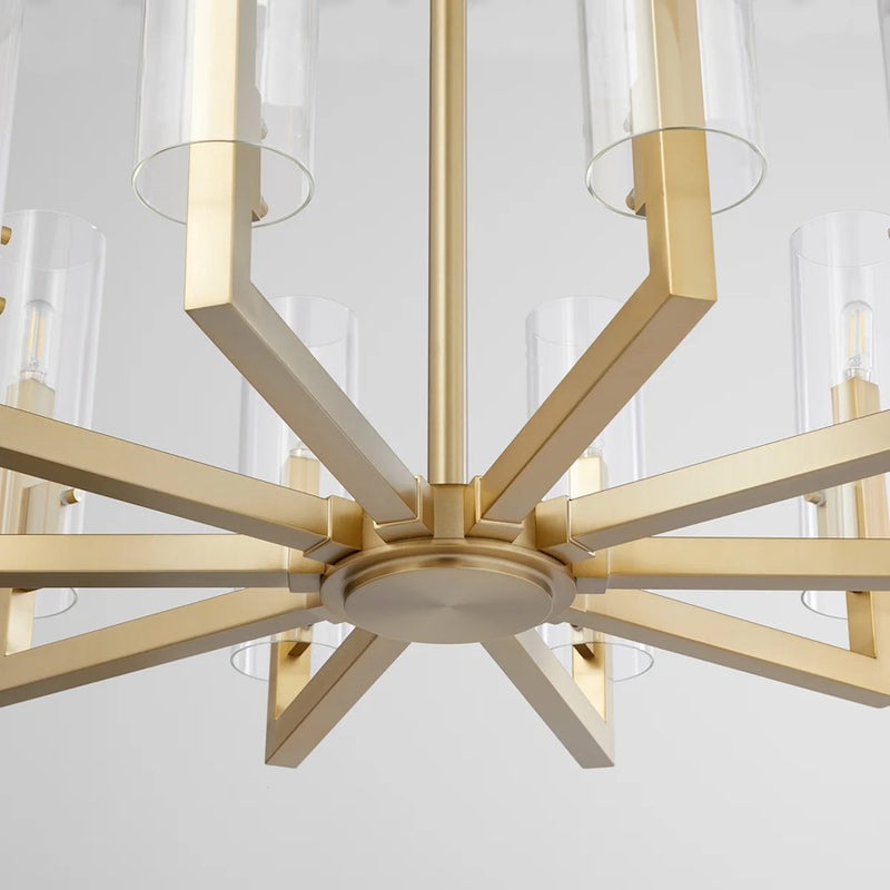 Quorum Harbin 10Lt Chandelier, Aged Brass/Clear