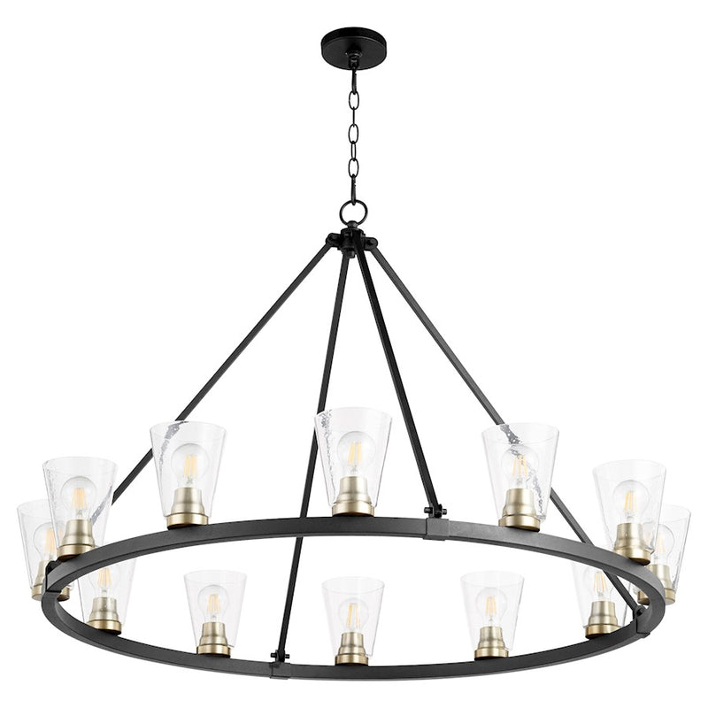 Quorum Paxton 12 Light Chandelier, Noir/Aged Brass/Stone/ Seeded