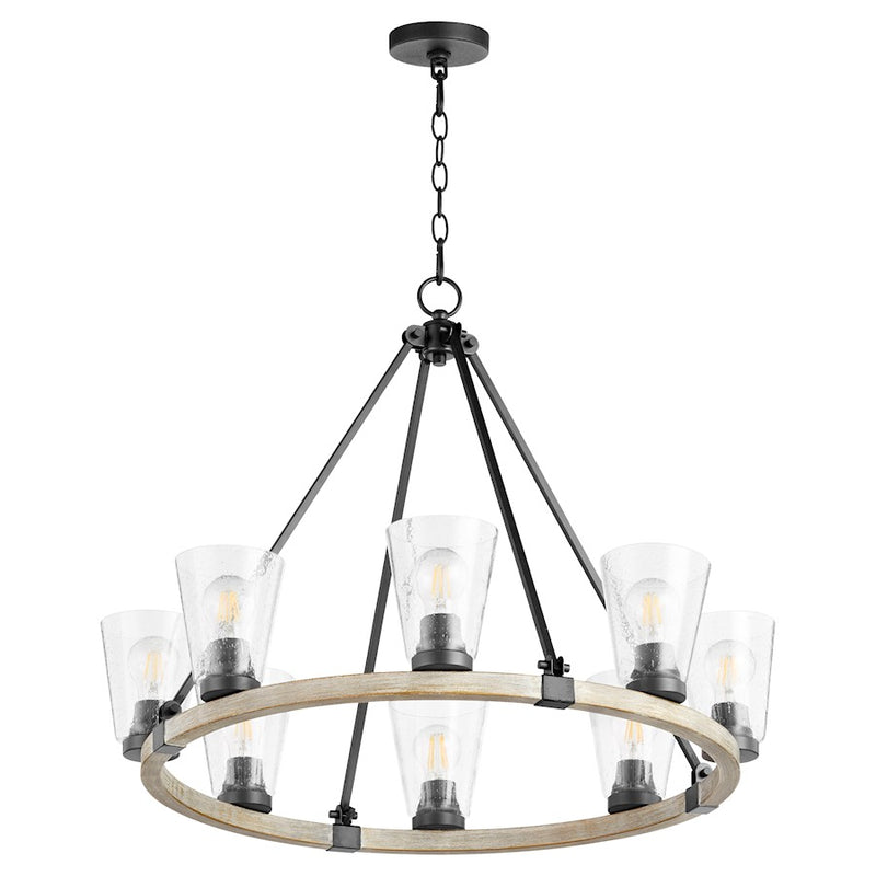 Quorum Paxton 8 Light 30.5" Chandelier, Noir/Weathered Oak Finish