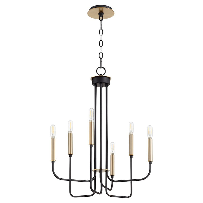 Quorum Hope 6 Light Chandelier, Noir/Aged Brass