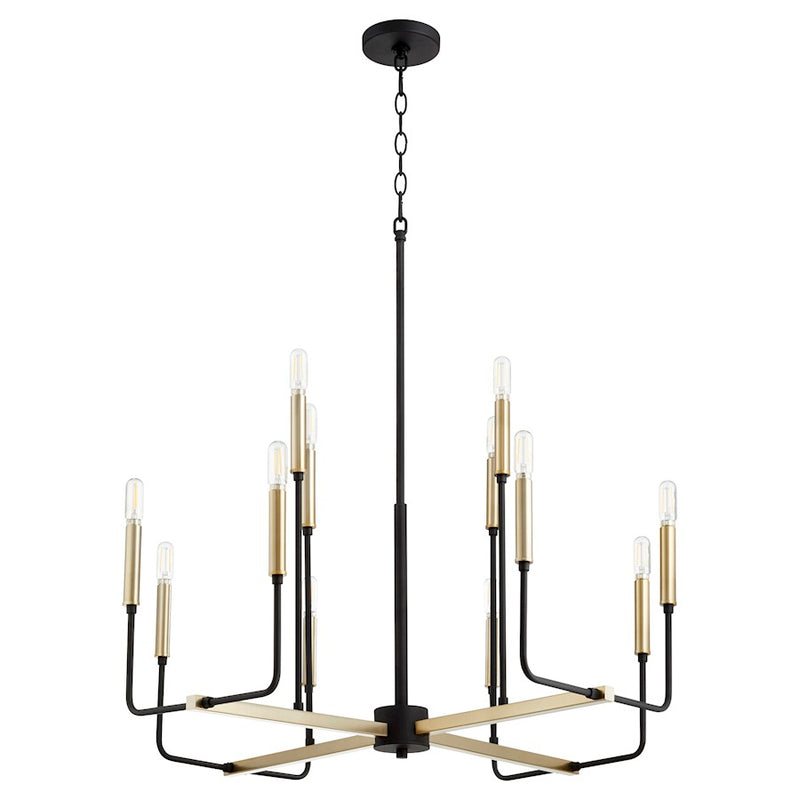 Quorum Lacy 12 Light Chandelier, Noir and Aged Brass