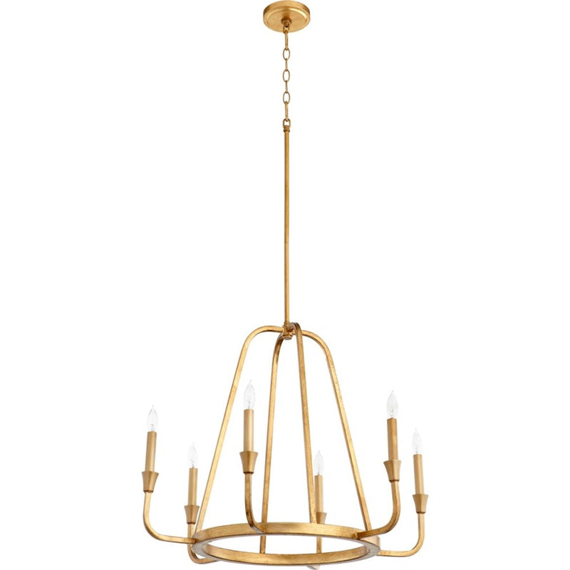 Quorum Marquee 6 Light Chandelier, Gold Leaf