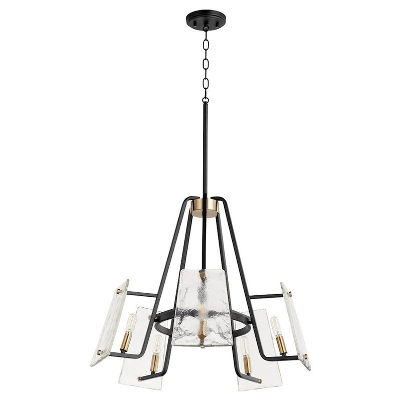 Quorum Tioga 5 Light Chandelier, Noir/Aged Brass/Clear