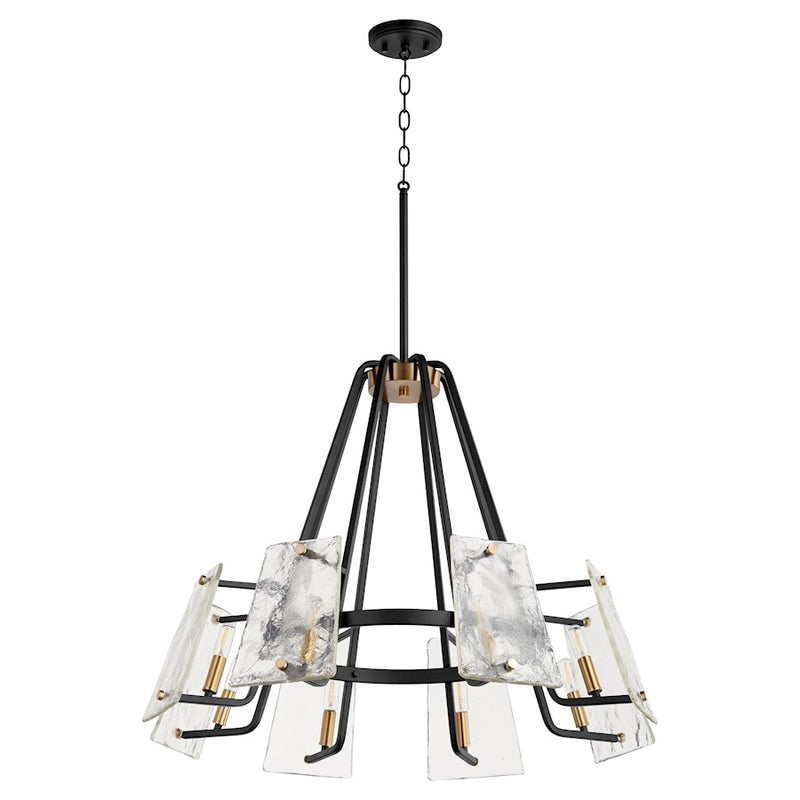 Quorum Tioga 8 Light Chandelier, Noir/Aged Brass/Clear