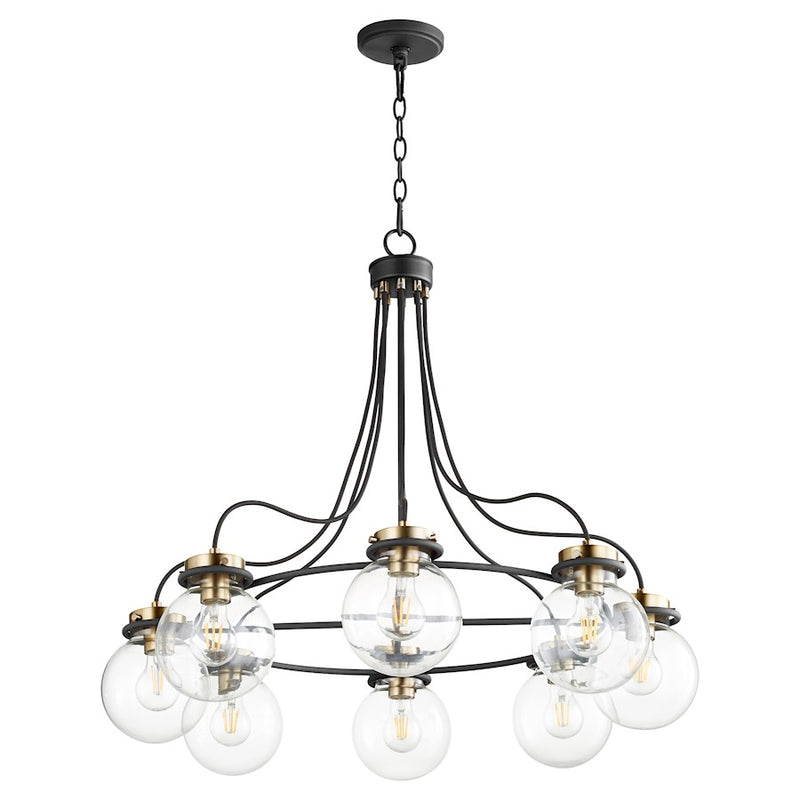 Quorum Centauri 8 Light Chandelier, Noir/Aged Brass/Clear