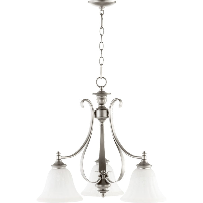 Quorum Randolph 3 Light Chandelier, Classic Nickel