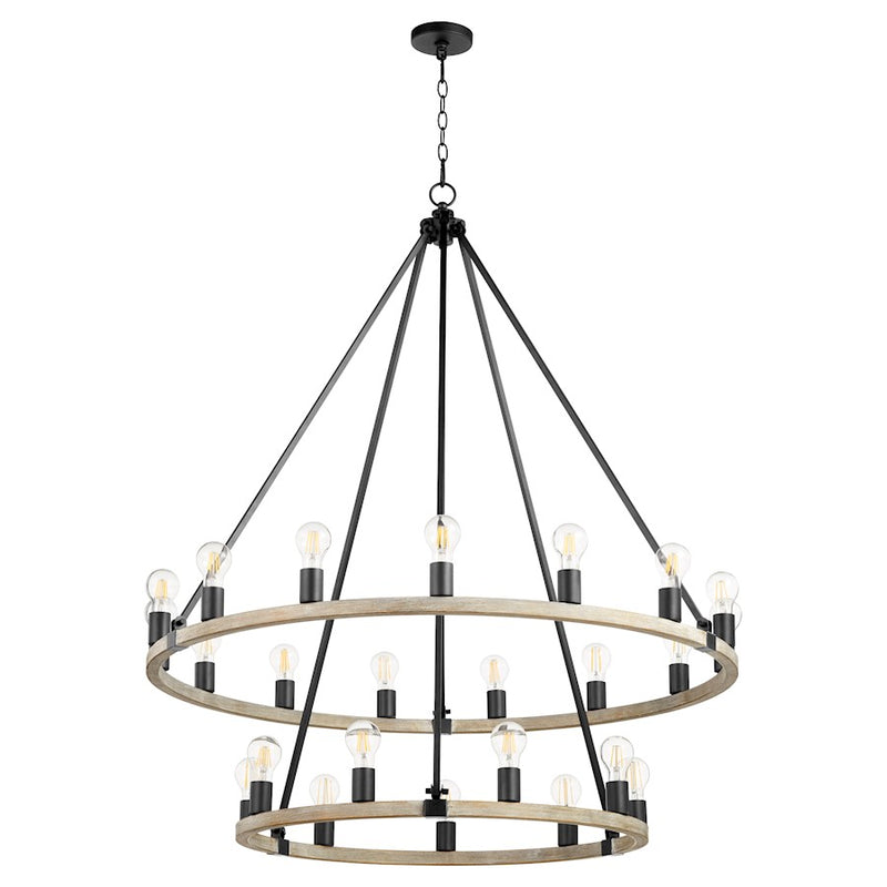 Quorum Paxton 24 Light Chandelier, Noir and Weathered Oak Finish