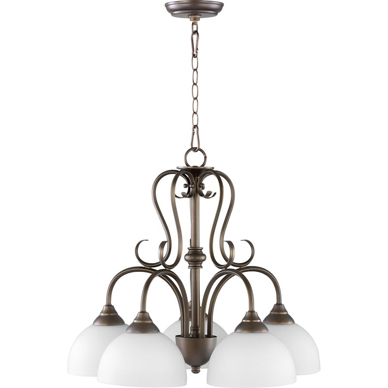 Quorum Powell 5 Light 22' Nook Light, Oiled Bronze/Satin Opal