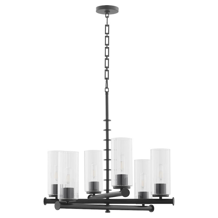 Quorum Juniper 6Lt Chandelier, Matte Black/Clear/Fluted - 641-6-59