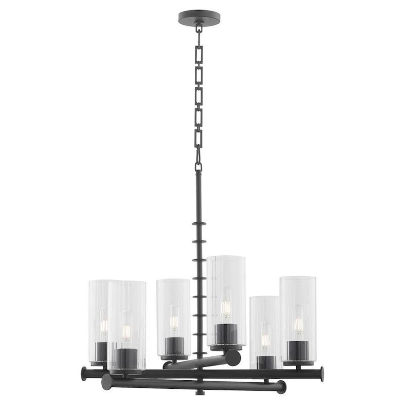 Quorum Juniper 6Lt Chandelier, Matte Black/Clear/Fluted