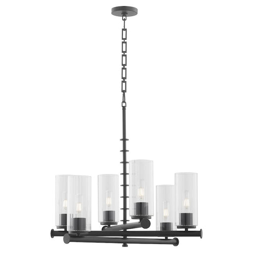 Quorum Juniper 6Lt Chandelier, Matte Black/Clear/Fluted