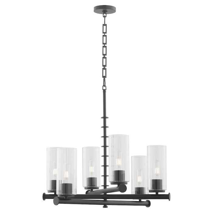 Quorum Juniper 6Lt Chandelier, Matte Black/Clear/Fluted