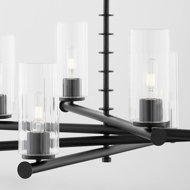 Quorum Juniper 6Lt Chandelier, Matte Black/Clear/Fluted