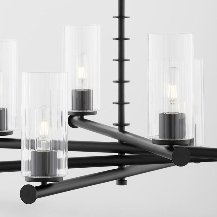 Quorum Juniper 6Lt Chandelier, Matte Black/Clear/Fluted
