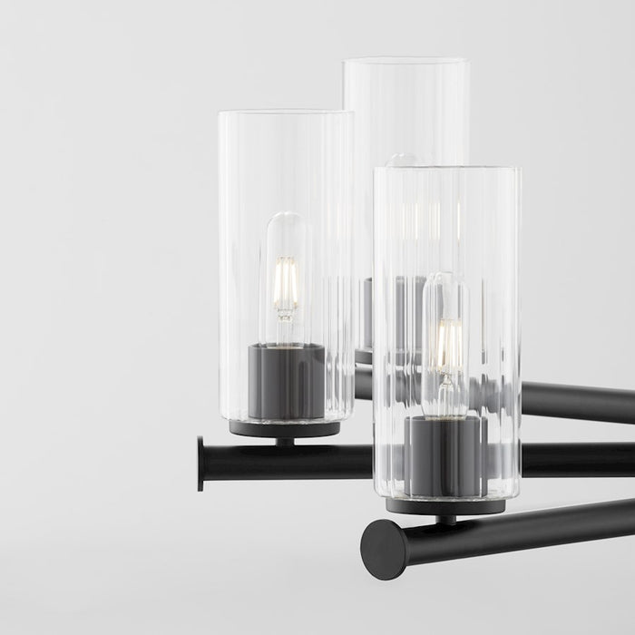 Quorum Juniper 6Lt Chandelier, Matte Black/Clear/Fluted