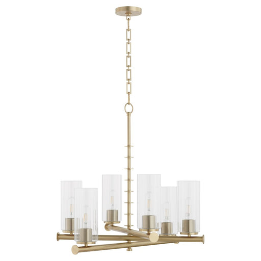 Quorum Juniper 6Lt Chandelier, Aged Brass/Clear/Fluted - 641-6-80