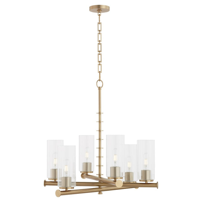 Quorum Juniper 6Lt Chandelier, Aged Brass/Clear/Fluted