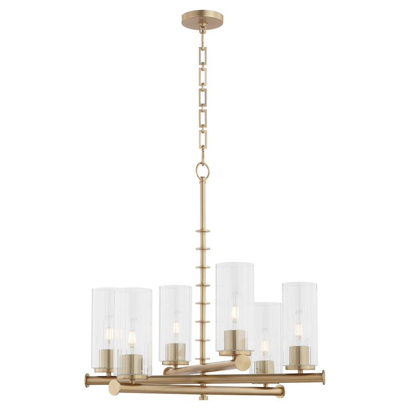 Quorum Juniper 6Lt Chandelier, Aged Brass/Clear/Fluted