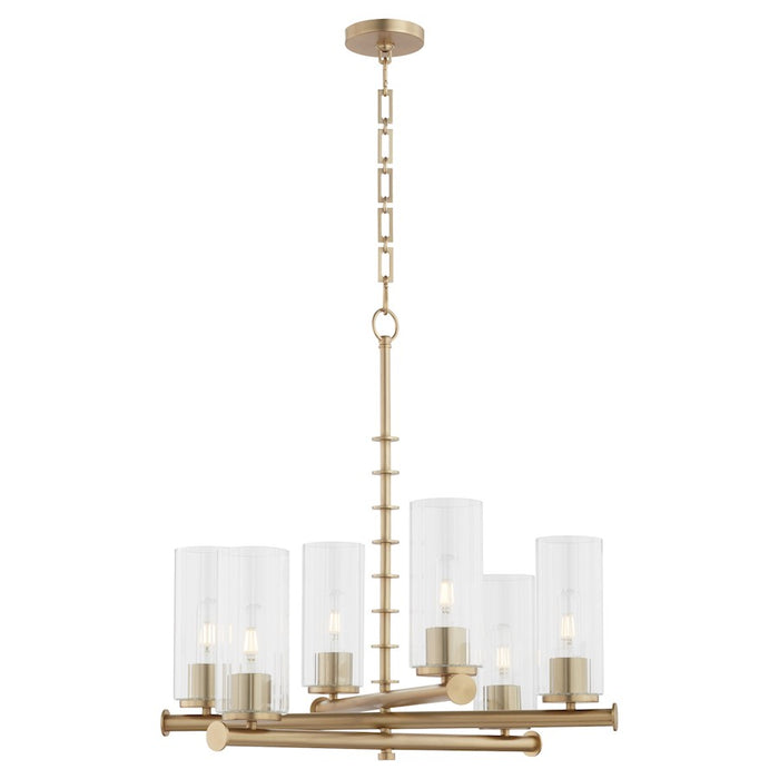 Quorum Juniper 6Lt Chandelier, Aged Brass/Clear/Fluted